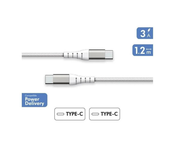 FORCE POWER - Cabo USB-CUSB-C Reforçado 1.2M- 2.4Amp Branco F149372