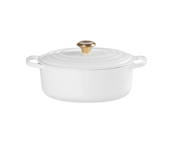 LE CREUSET - Cocotte Signature Oval 29cm Branco Pomo Dourado 21178290101441 – Ferro Fundido – stockin.pt
