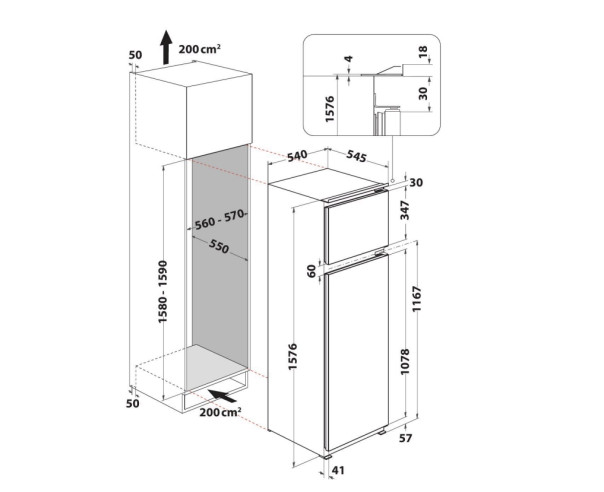HOTPOINT - Frigorífico 2 Portas T 16 A2 DHA 2 – Frigorifico Encastre 2 Portas – stockin.pt