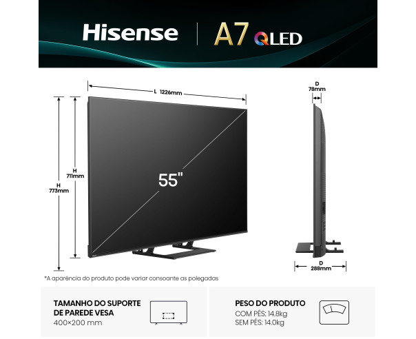 HISENSE - ULED Smart TV 55A7Q – 40 a 64 Polegadas – stockin.pt