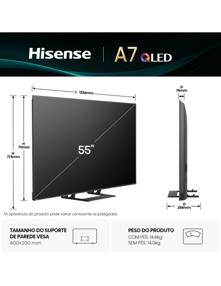 HISENSE - ULED Smart TV 55A7Q – 40 a 64 Polegadas – stockin.pt