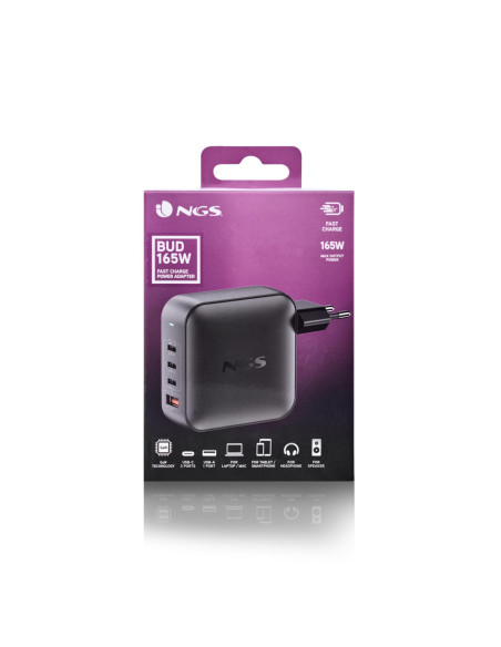 NGS - Carregador de Parede 165W com 4 portas 3 USB-C 1 USB-A BUD165W – Alimentação – stockin.pt
