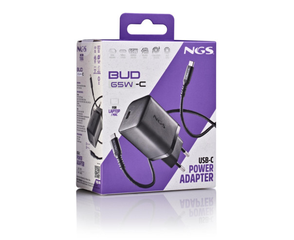 NGS - Carregador de Parede 65W com saída USB-C e cabo USB-C-USB-C de 1,5M BUD65W-C – Alimentação – stockin.pt