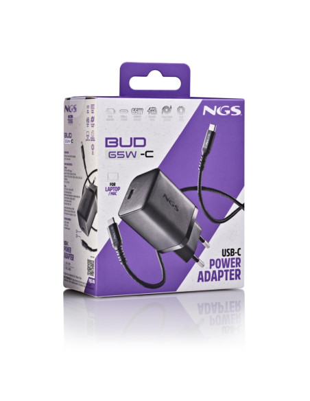 NGS - Carregador de Parede 65W com saída USB-C e cabo USB-C-USB-C de 1,5M BUD65W-C – Alimentação – stockin.pt