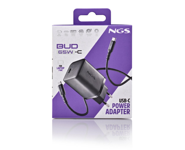 NGS - Carregador de Parede 65W com saída USB-C e cabo USB-C-USB-C de 1,5M BUD65W-C – Alimentação – stockin.pt