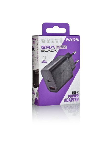 NGS - Carregador de Parede 20W com 2 portas USB-C USB-A ERA20WBLACK – Alimentação – stockin.pt