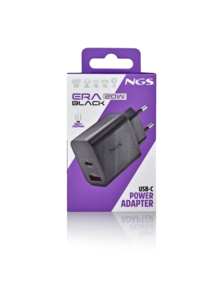 NGS - Carregador de Parede 20W com 2 portas USB-C USB-A ERA20WBLACK – Alimentação – stockin.pt