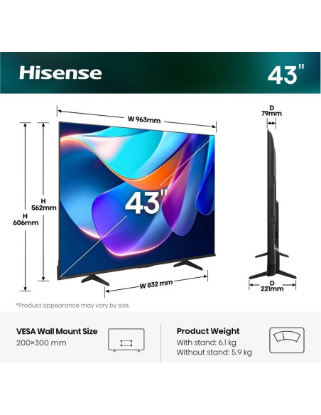 HISENSE - LED Smart TV 4K 43A6S – 40 a 64 Polegadas – stockin.pt