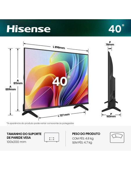 HISENSE - LED Smart TV Full HD 40A4S – 40 a 64 Polegadas – stockin.pt