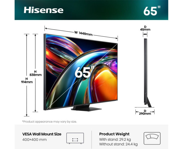 HISENSE - RGB-MiniLED Smart TV 4K 65UR9S – 65 a 74 Polegadas – stockin.pt