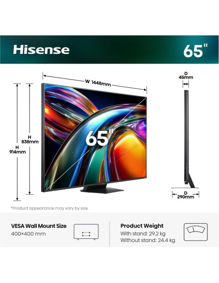 HISENSE - RGB-MiniLED Smart TV 4K 65UR9S – 65 a 74 Polegadas – stockin.pt