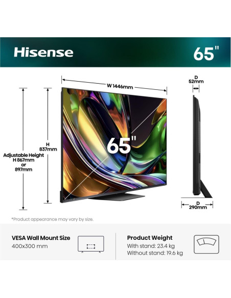 HISENSE - RGB-MiniLED Smart TV 65 4K 180Hz Som 2.1.2 65UR8S – 65 a 74 Polegadas – stockin.pt