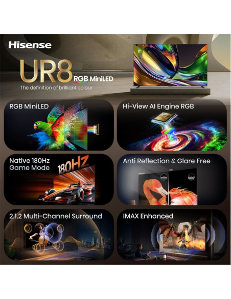 HISENSE - RGB-MiniLED Smart TV 100 4K 180Hz Som 2.1.2 100UR8S – 75 a 100 Polegadas – stockin.pt